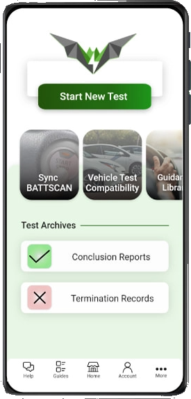 BATTSCAN app home screen